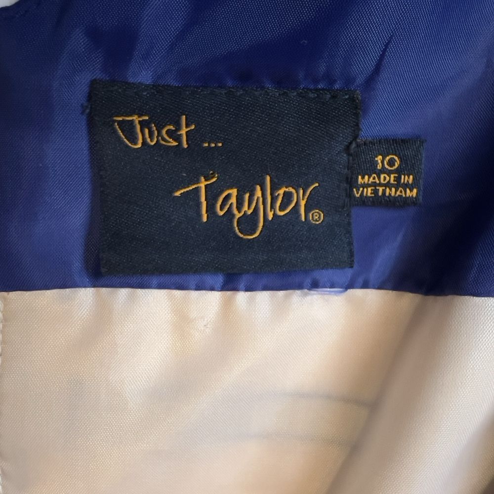 Just Taylor Fit Flare Cocktail Dress Size 10 Poly Silk Combo Sleeveless Blue - Picture 6 of 11